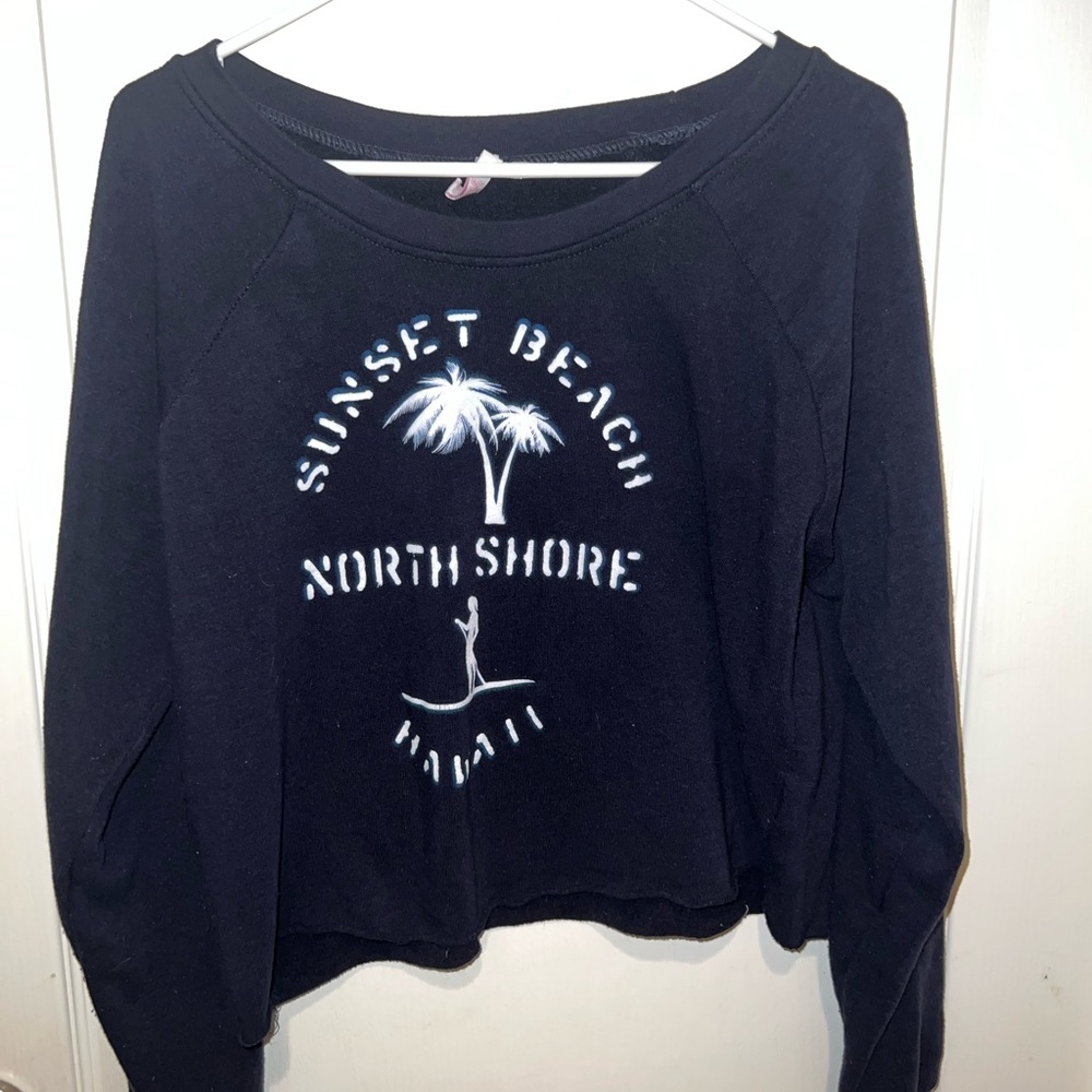 EUC W XL MV Sport Navy blue sweatshirt w/ surfer 🏄‍♀️ and palm tree 🌴 detail